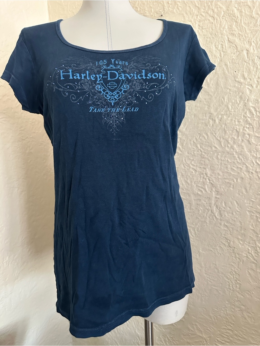 Harley-Davidson Blue Studded Accents Take The Lead Tee Shirt XL FLAWS
